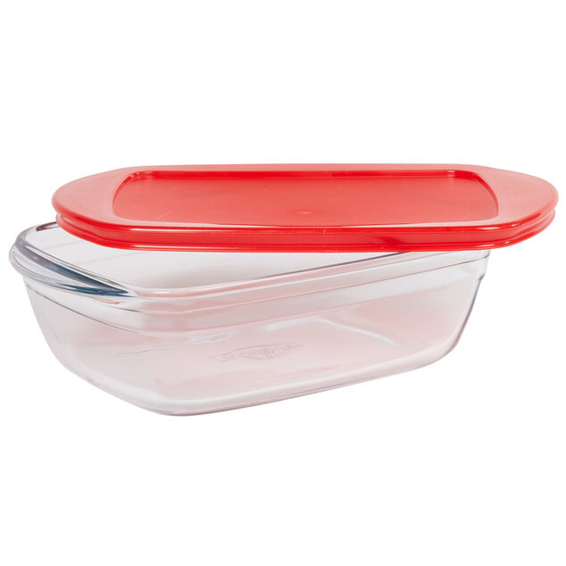 Plat &agrave; four rectangulaire en verre couvercle plastique
