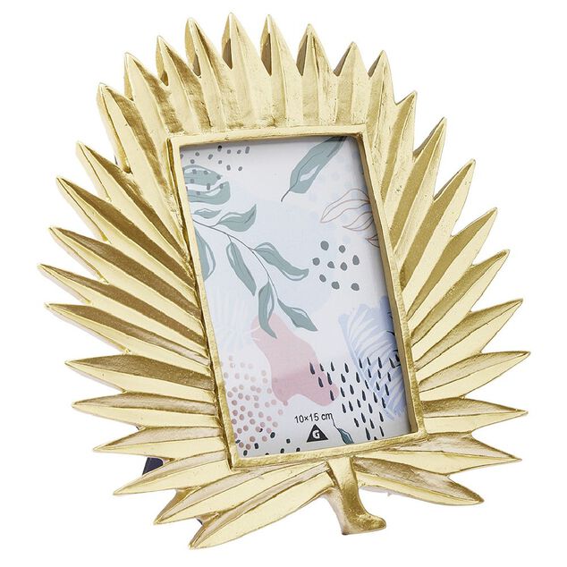 Cadre forme feuille de palmier dor&eacute; 23x23cm