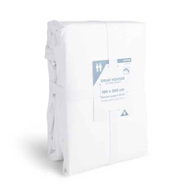 Drap housse 180x200cm 100% coton blanc