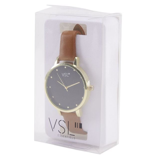 Montre &agrave; cadran dor&eacute; bracelet simili camel