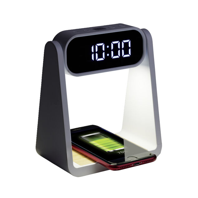Lampe LED 3en1 horloge num&eacute;rique et chargeur &agrave; induction