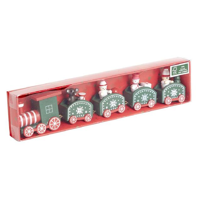 Train de No&euml;l en bois rouge ou vert L24xH4,5cm