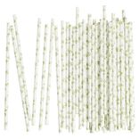 Paille bambou blanche motif feuillage x50 - Ø0,6 x H19,7cm