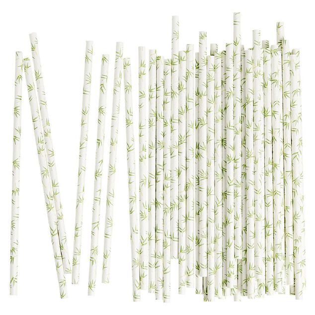 Paille bambou blanche motif feuillage x50 - Ø0,6 x H19,7cm