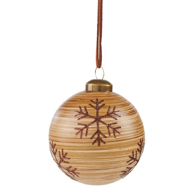 Boule de Noël en verre effet bois motif flocon de neige