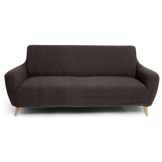 Prot&egrave;ge canap&eacute; extensible 3 places L195-230cm effet laine boucl&eacute;e gris fonc&eacute;