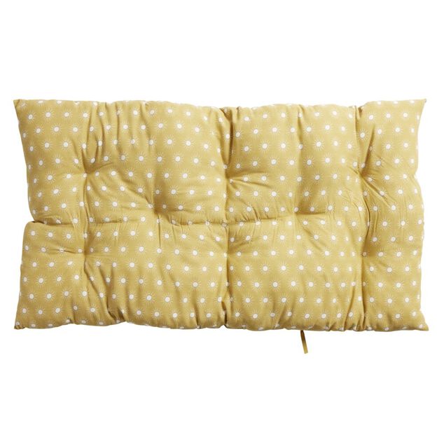 Coussin de sol rectangulaire jaune moutarde motifs pois blancs 60x120cm