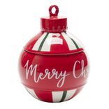 Bonbonni&egrave;re boule de No&euml;l Merry Christmas rouge et blanc &Oslash;15,5xH20cm