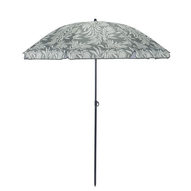 Parasol rond centr&eacute; inclinable Sun motif feuillage vert UPF30+ &Oslash;160xH195cm
