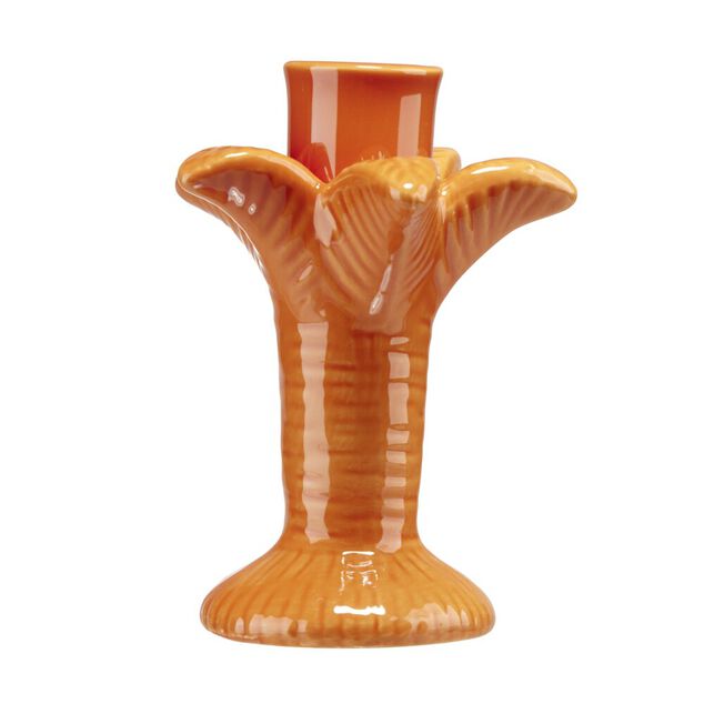 Bougeoir c&eacute;ramique forme palmier orange &Oslash;10xH12,5cm
