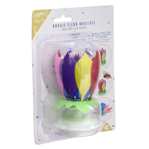 Bougie anniversaire musicale forme fleur 8 mèches