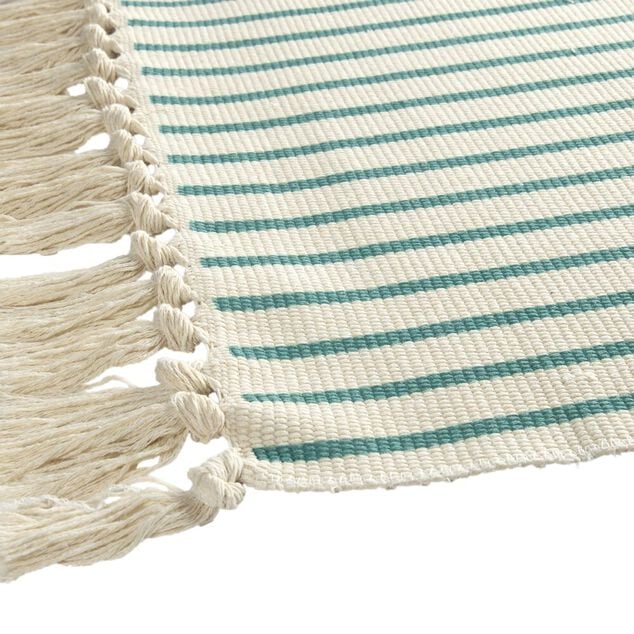 Tapis salle de bain &agrave; franges design rayures 45x70cm