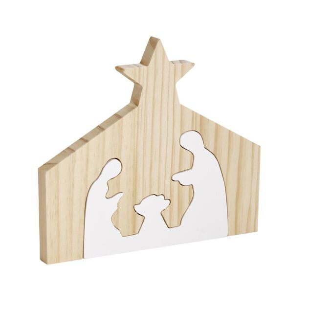 Décoration de Noël nativité en bois 2 parties H19,5cm