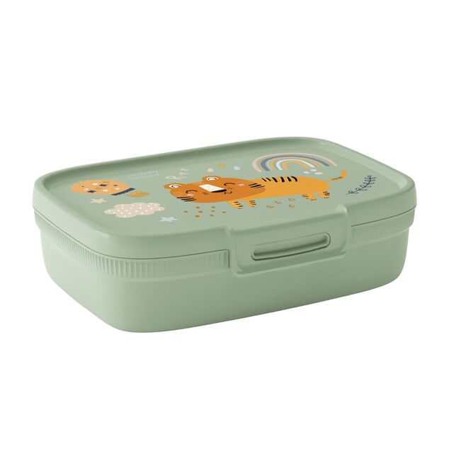 Lunchbox bo&icirc;te &agrave; go&ucirc;ter 1,3L compartiment&eacute;e motif chat plastique vert 21x15,5xH6cm