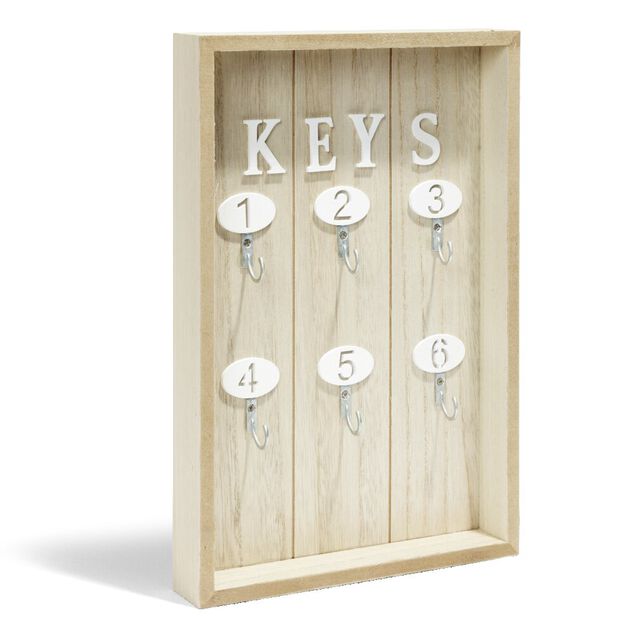 Boîte à clefs MDF et métal beige et blanc 30x20x8cm