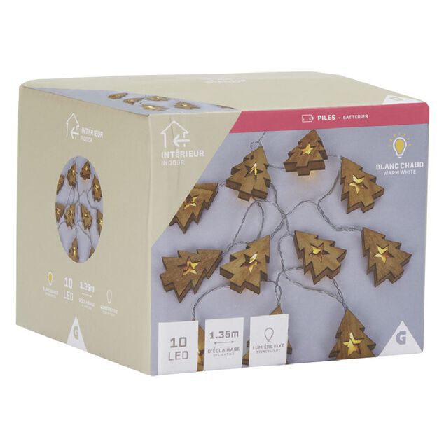 Guirlande électrique sapin en bois 10LED 1,35m d'éclairage blanc chaud