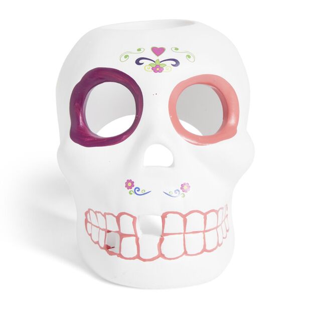Cr&acirc;ne d&eacute;coration Halloween en dolomite style mexicain 7x8xH10cm