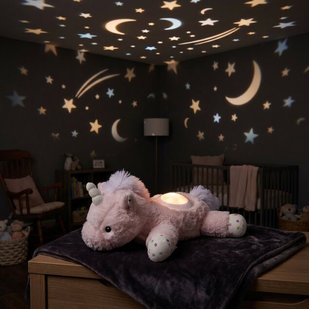 Peluche projecteur licorne veilleuse lumineuse polyester rose 35x20x15cm