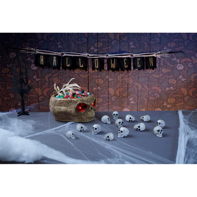 Saladier &agrave; bonbons Halloween squelette anim&eacute; lumineux sonore