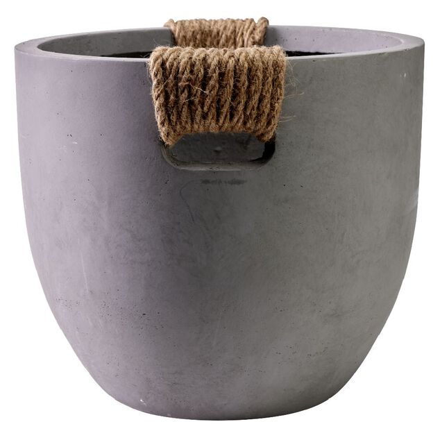 Pot fibre d'argile rond gris poign&eacute;e en corde &Oslash;38xH32cm