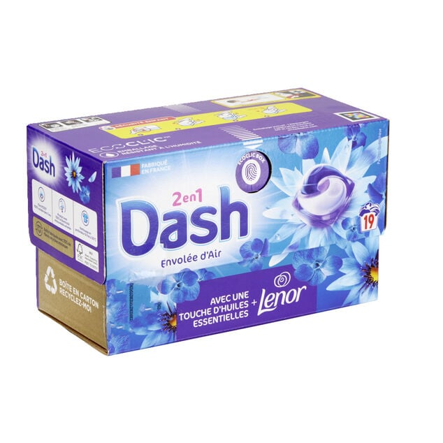 Lessive capsule Dash 2en1 Lenor Envol&eacute;e d'air 19 lavages