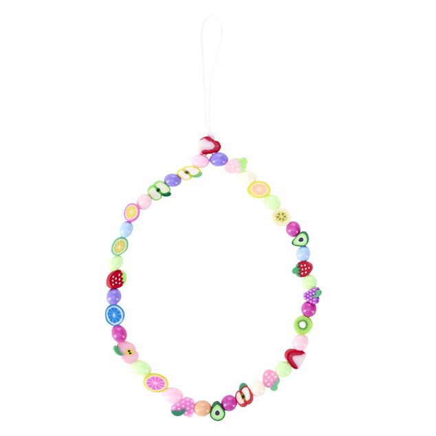 Bracelet cha&icirc;ne de t&eacute;l&eacute;phone perle forme fruits color&eacute;s L19,5cm