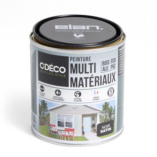 Peinture C'D&Eacute;CO tous supports 500ml noir satin&eacute;