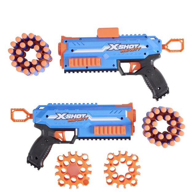 Pistolet Xshot Insanity x2 avec 48 fl&eacute;chettes 30m de port&eacute;e