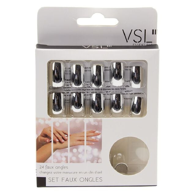Kit de faux ongles en acrylique gris effet miroir