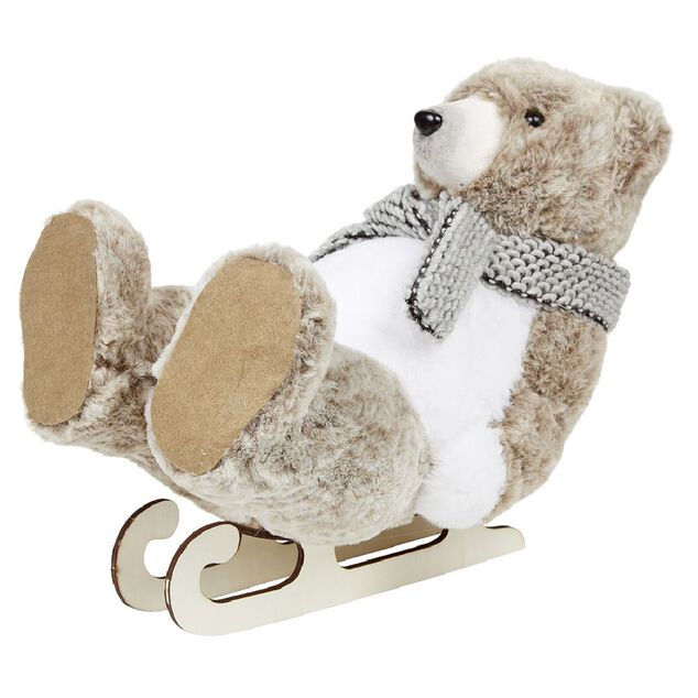 Ours en peluche en luge à poser Noël H32 cm