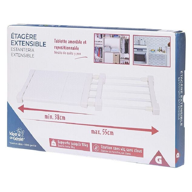 &Eacute;tag&egrave;re amovible extensible blanche 38/55 cm