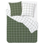 Parure de lit 2 personnes 200x200cm r&eacute;versible quadrill&eacute; vert et blanc