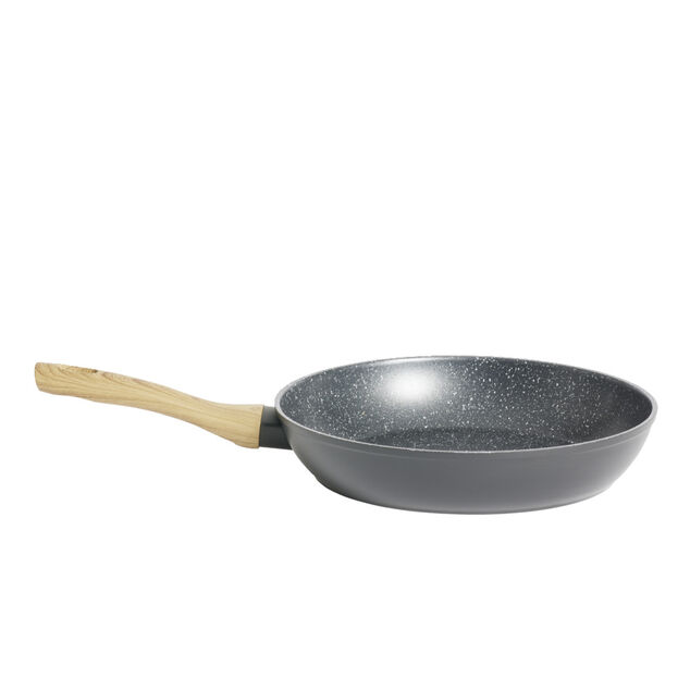 Po&ecirc;le tous feux dont induction aluminium noir et poign&eacute;e bois &Oslash;28cm