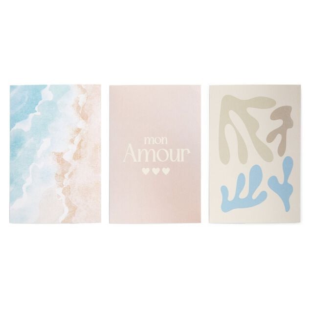 Lot de 3 affiches papier rose et bleu 10x15cm