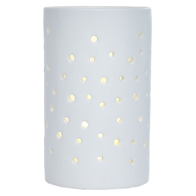 Bougeoir LED en c&eacute;ramique ajour&eacute; blanc &Oslash;7,8xH10,5cm