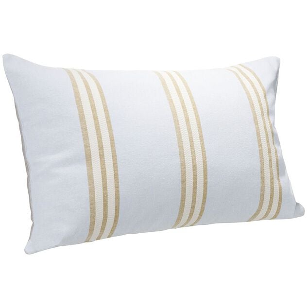 Coussin jacquard rayure bleu clair et marron 50x30cm