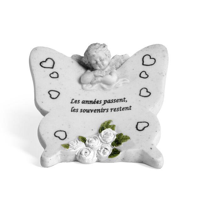 D&eacute;coration fun&eacute;raire ange sur papillon "Les ann&eacute;es passent, les souvenirs restent"