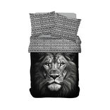 Parure de lit 2 personnes 240x220cm coton motif lion noir et blanc