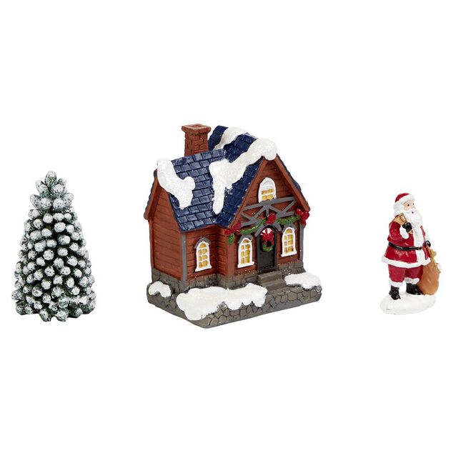 D&eacute;coration maison lumineuse 4LED avec p&egrave;re No&euml;l et sapin