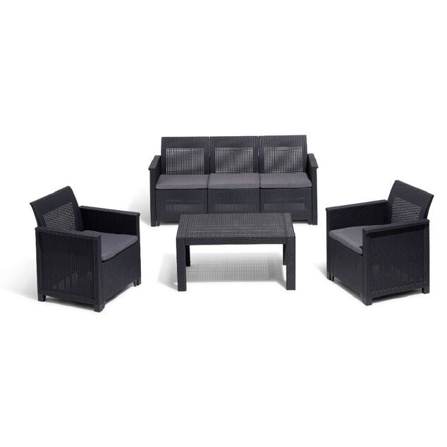 Salon de jardin Sydney r&eacute;sine tress&eacute;e gris 5 personnes