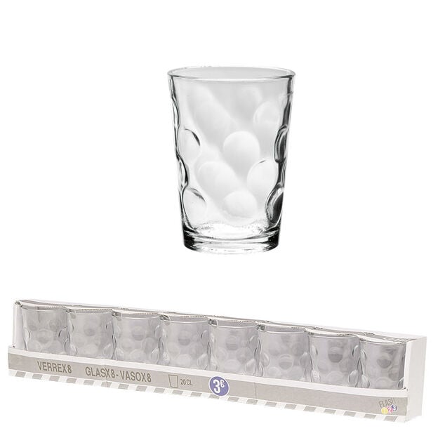 Gobelet verre motif emboss&eacute; transparent 20 cl x8