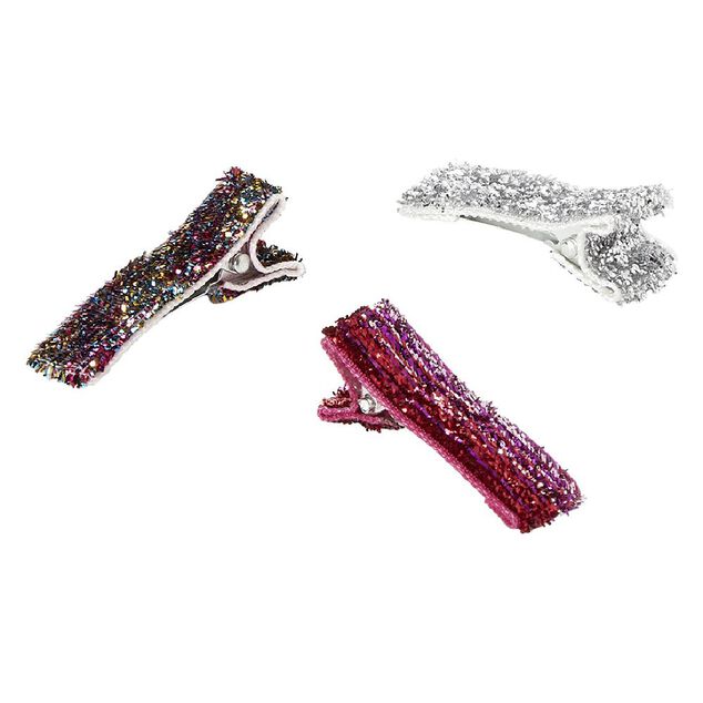 Pince crocodile paillet&eacute; x3