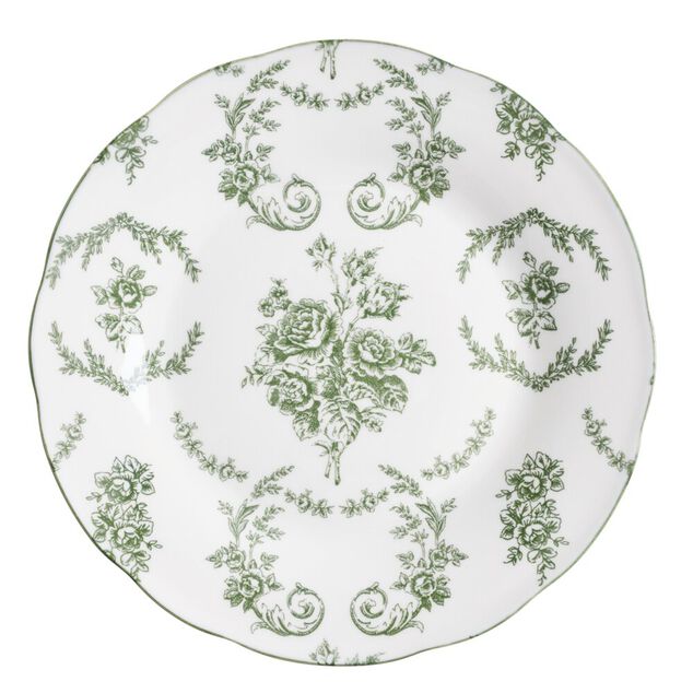 Assiette &agrave; dessert porcelaine imprim&eacute; toile de Jouy &Oslash;19 cm vert
