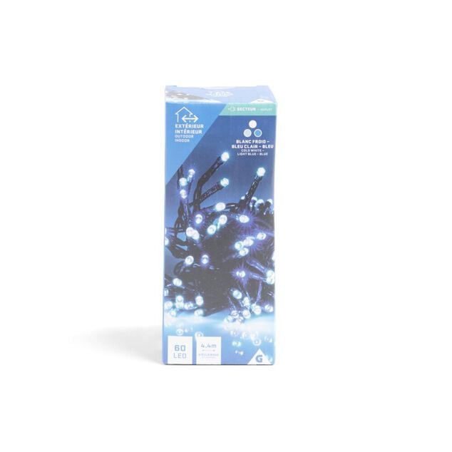 Guirlande lumineuse 60LED blanc froid/bleu clair/bleu L4,4m