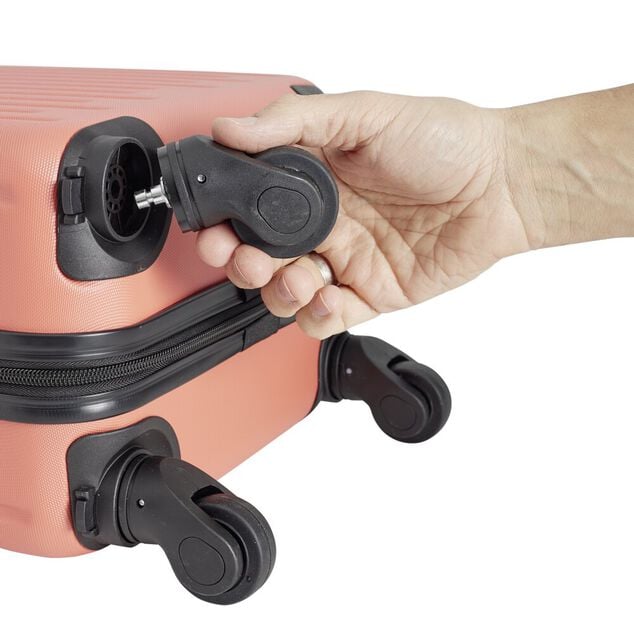 Valise cabine 26L lowcost trolley 4 roulettes amovibles plastique ABS corail