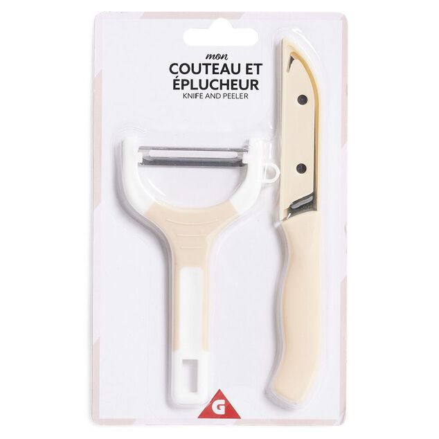 Set couteau et &eacute;plucheur inox et plastique - 3 mod&egrave;les