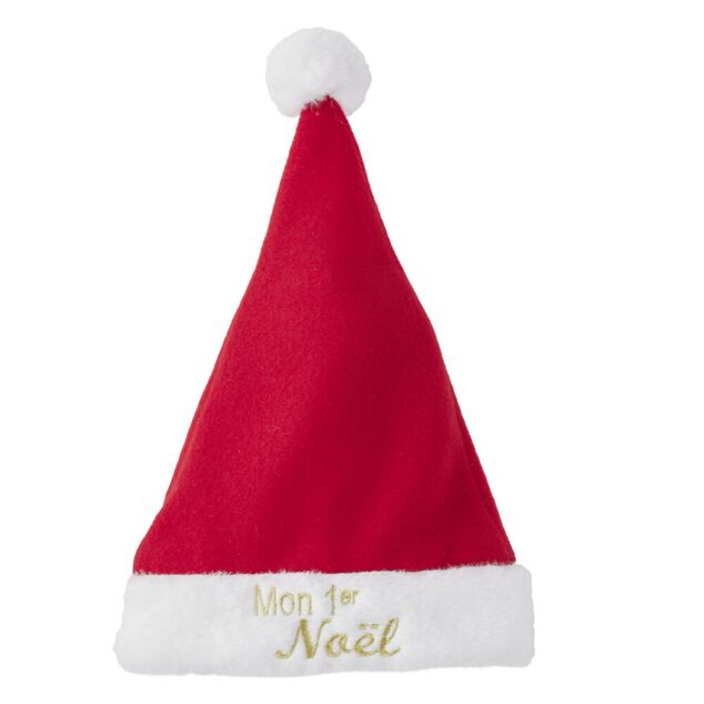 Bonnet de Noël mon 1er Noël feutrine rouge et blanc 24x34cm