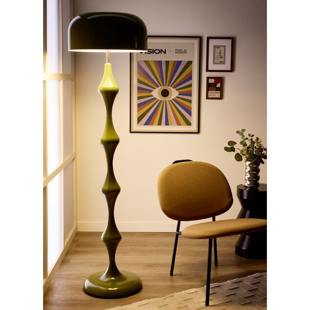 Lampadaire pied ondul&eacute; m&eacute;tal et plastique vert &Oslash;45xH156cm