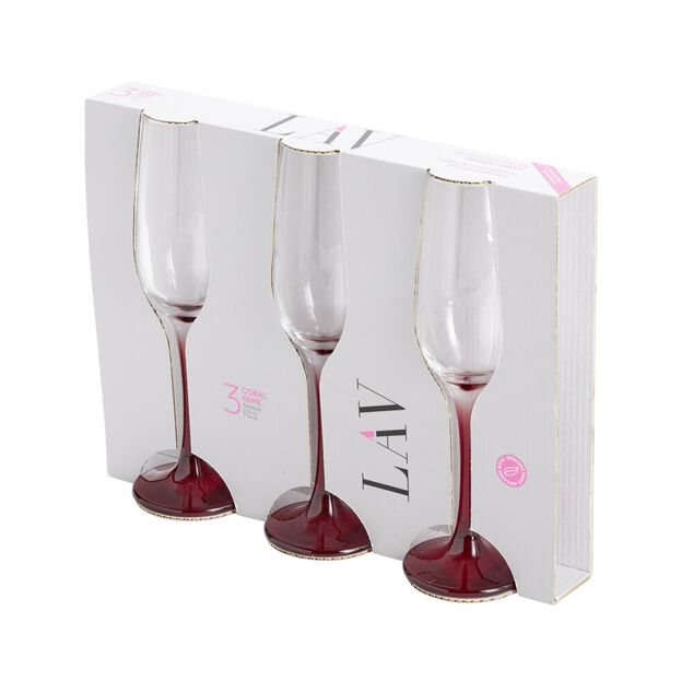 Flûte à champagne x3 en verre avec pied rouge fumé 21,5cl