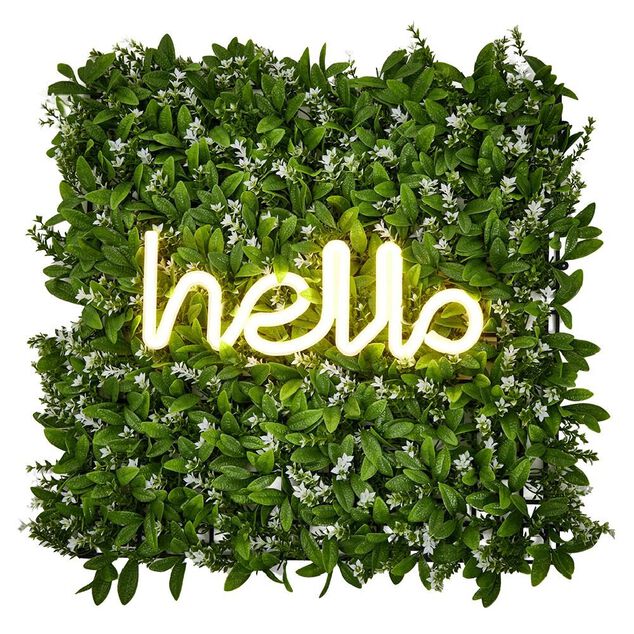 N&eacute;on solaire mot Hello 140 LED blanc chaud L35xH12cm